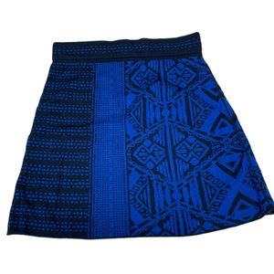 TITLE NINE Merino wool skirt blue black abstract geometric print tribal small